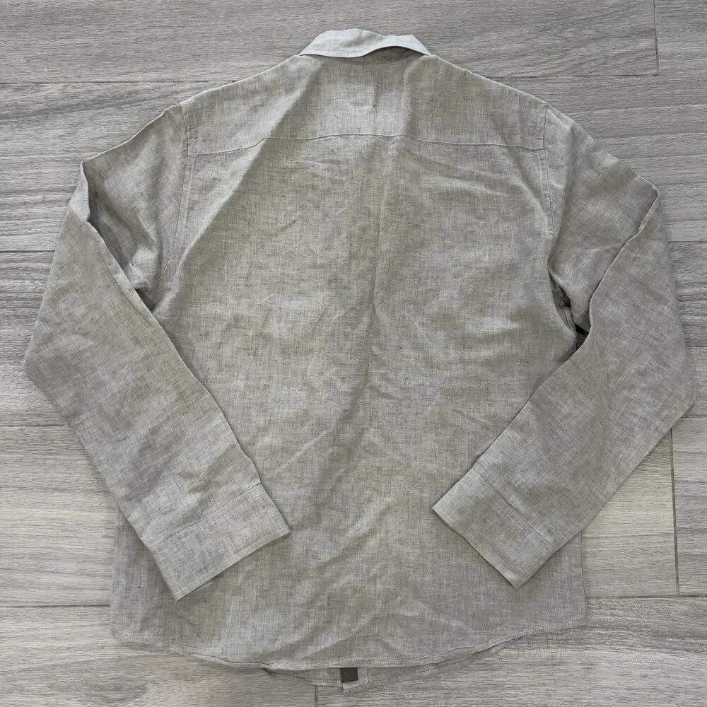 Banana Republic Camden 100% Linen Long Sleeve Button Down Shirt Mens Medium Gray